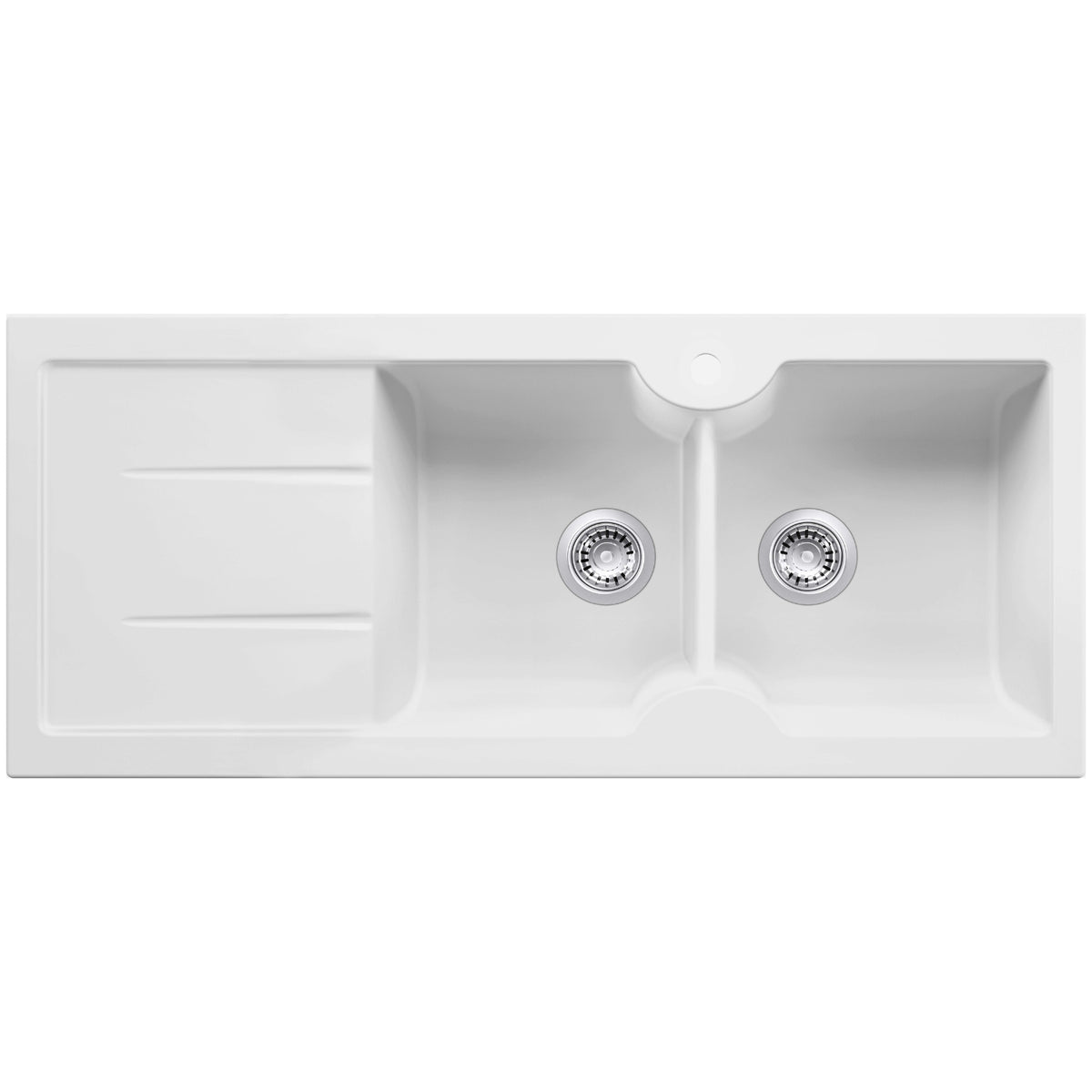 Turner Hastings Cuisine 116 x 50 Double Bowl Sink With Tap Hole Left Hand Drainer - Matte White CUD1163FS-LHD-MW - The Blue Space