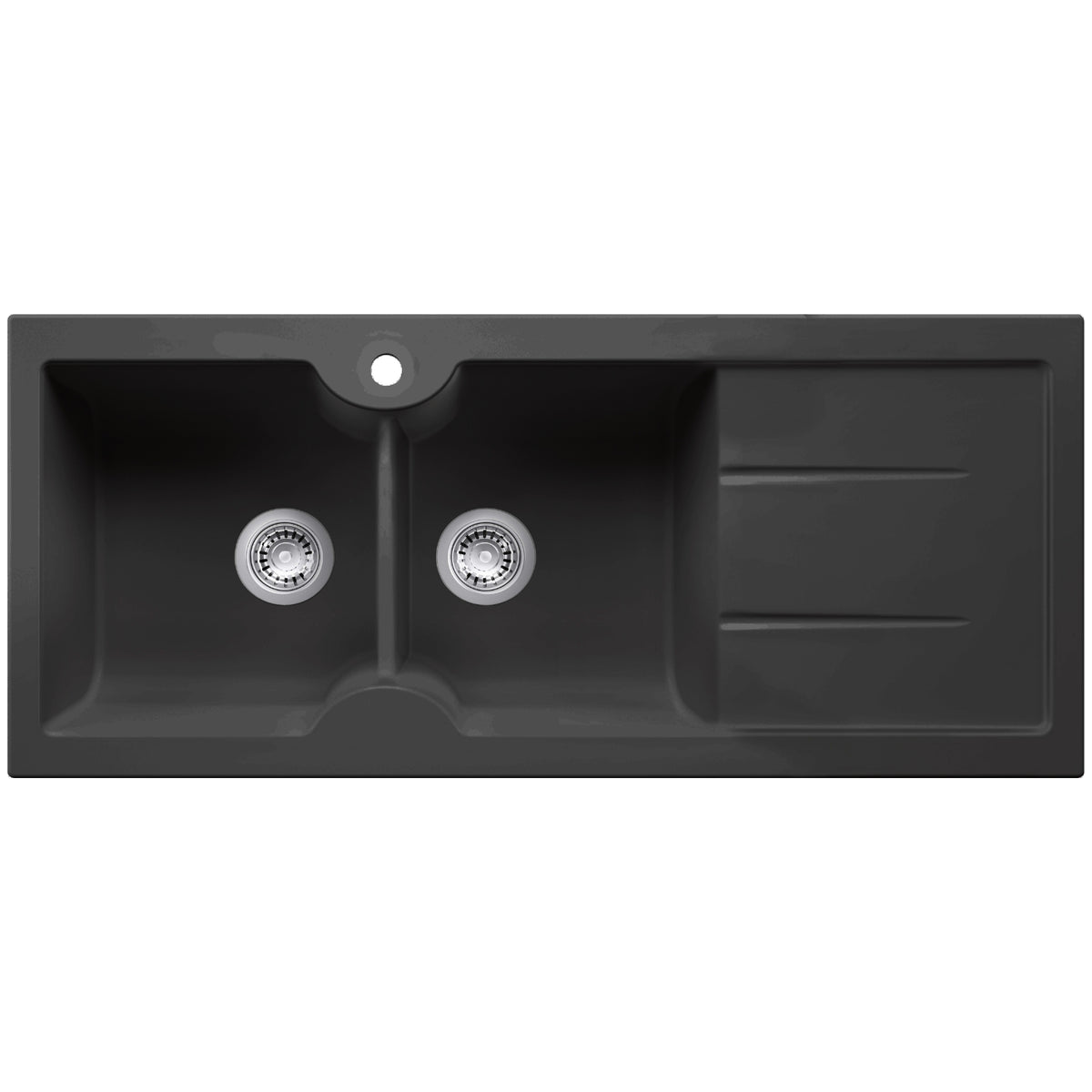 Turner Hastings Cuisine 116 x 50 Double Bowl Sink With Tap Hole Right Hand Drainer - Matte Black CUD116FS-RHD-MB - The Blue Space
