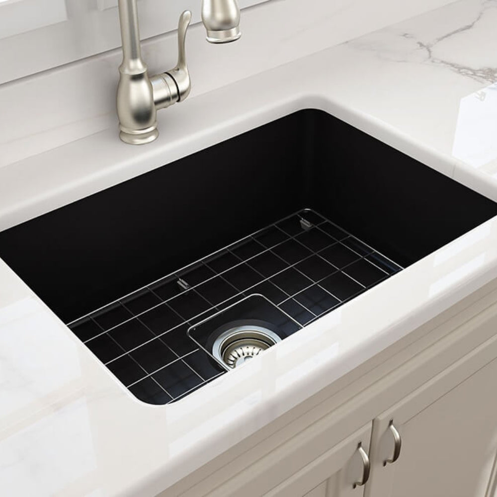 Lifestyle Turner Hastings Cuisine 68 x 48 Inset / Undermount Fine Fireclay Matte Black Sink With Overflow CU68FS-MB-OF - The Blue Space