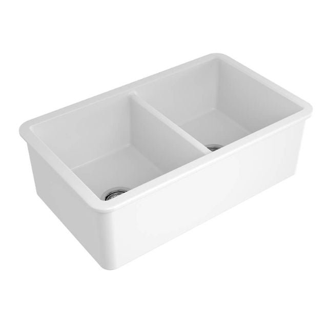 Turner Hastings Cuisine 85 x 46 Double Inset / Undermount Fine Fireclay Matte White Sink CUD853FS-MW - The Blue Space