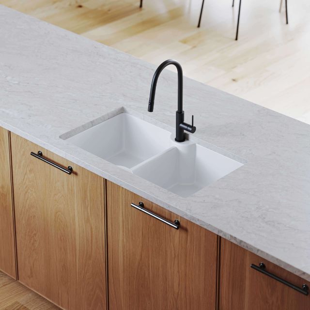 Lifestyle Turner Hastings Cuisine 86 x 50 Inset / Undermount Fine Fireclay Sink - Double Bowl with Taphole - Gloss White CUD86FS - The Blue Space