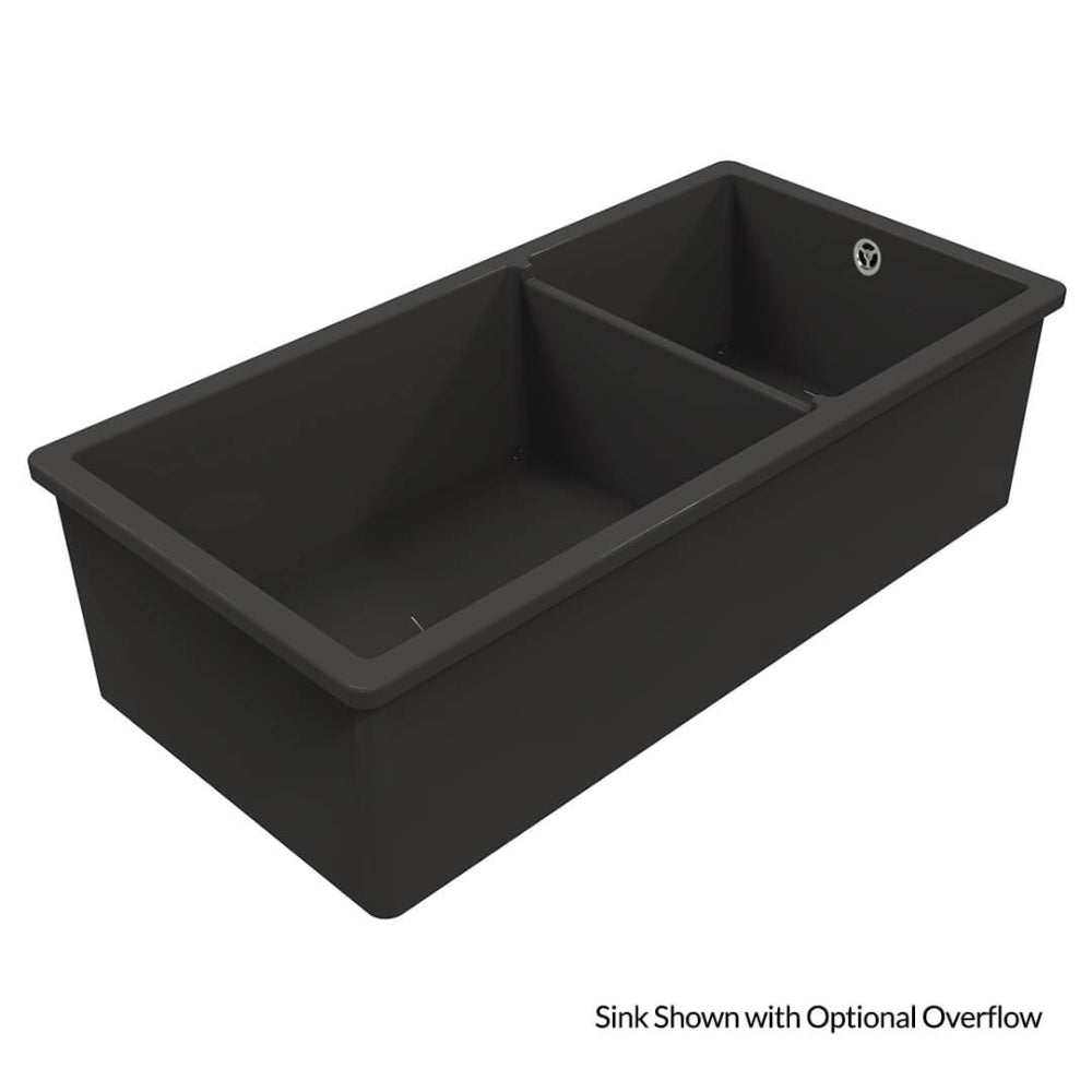 Turner Hastings Cuisine 93 x 48 One and a Half Bowl Inset / Undermount Fine Fireclay Matte Black Sink With Overflow CUD93FS-MB-OF - The Blue Space