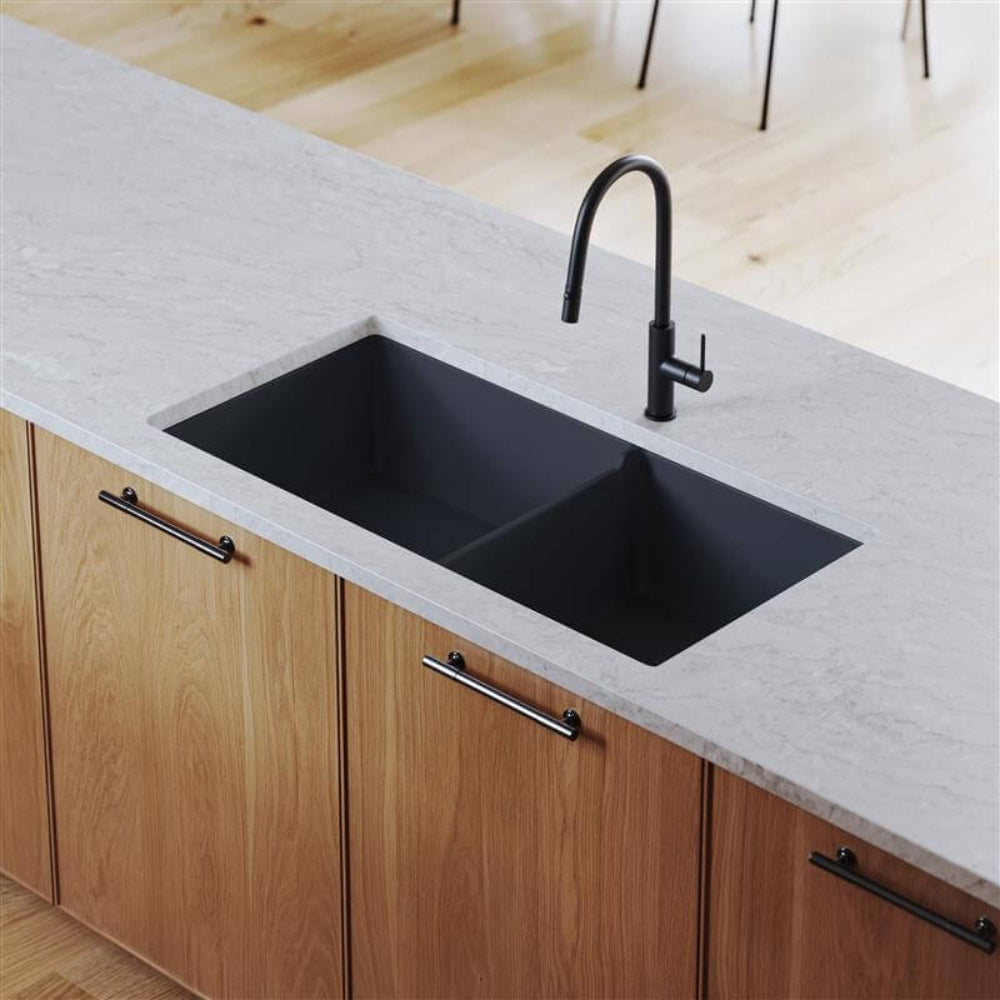 Lifestyle Turner Hastings Cuisine 93 x 48 One and a Half Bowl Inset / Undermount Fine Fireclay Matte Black Sink With Overflow CUD93FS-MB-OF - The Blue Space