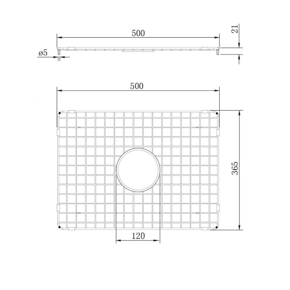 Technical Drawing Turner Hastings Cuisine Stainless Steel Grid 60x46 - Brushed Brass CU601SSG-BB - The Blue Space
