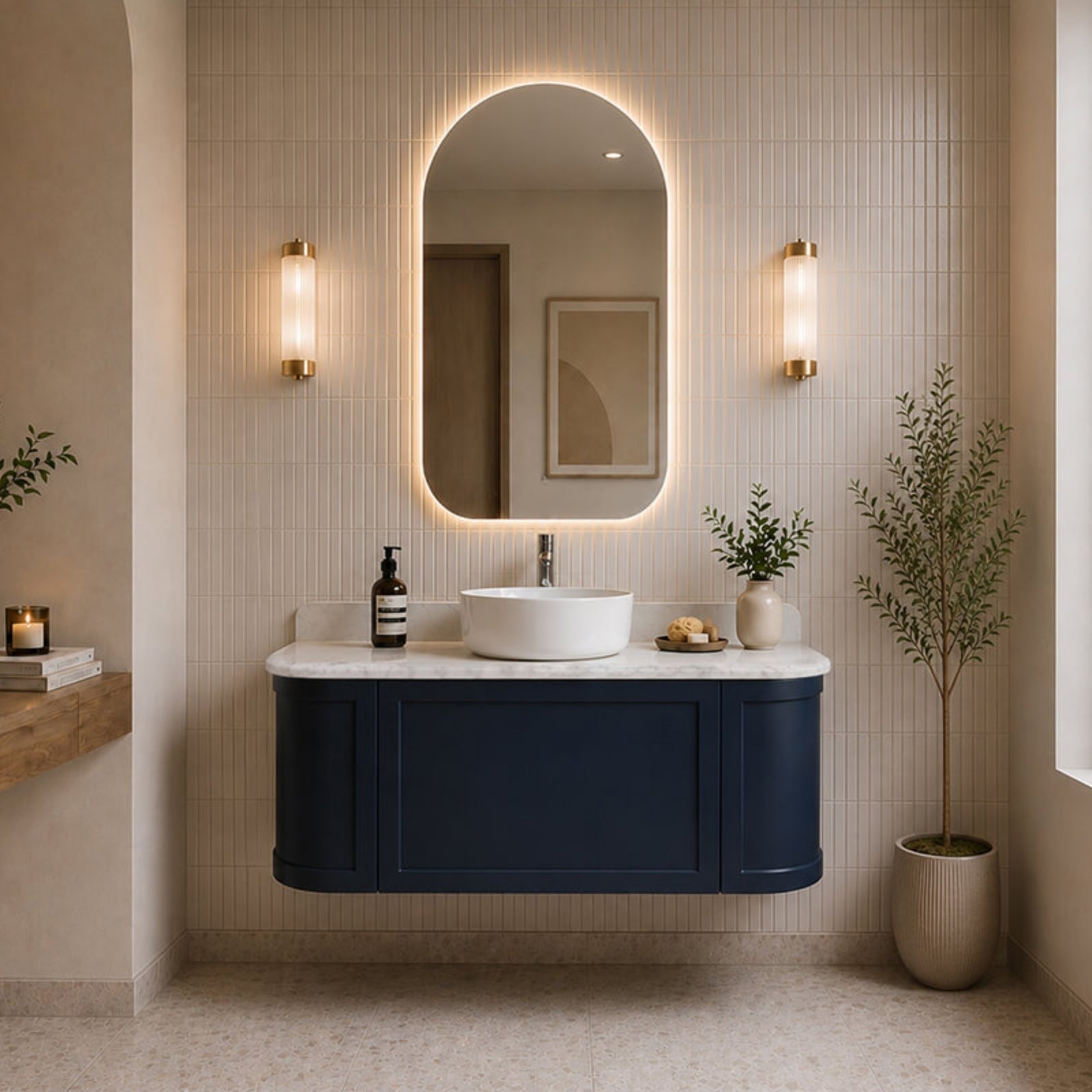 Turner Hastings Evara 120 x 53 Wall Hung Vanity with Real Marble Top & Above Counter Basin - Aegean Blue EV125-AB-NTH - The Blue Space