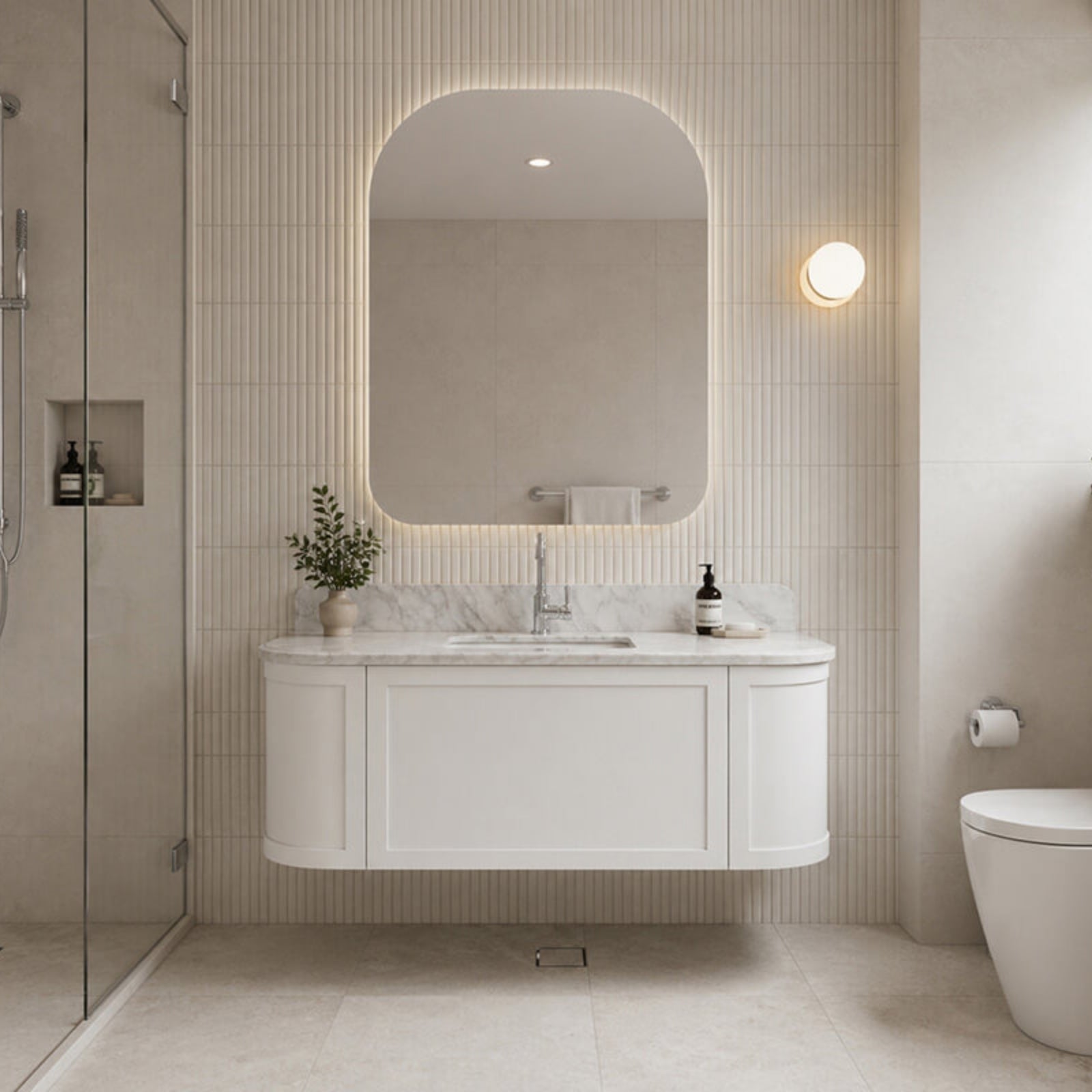 Lifestyle Turner Hastings Evara 120 x 53 Wall Hung Vanity with Real Marble Top & Under Counter Basin - White EV120-WH-1TH - The Blue Space