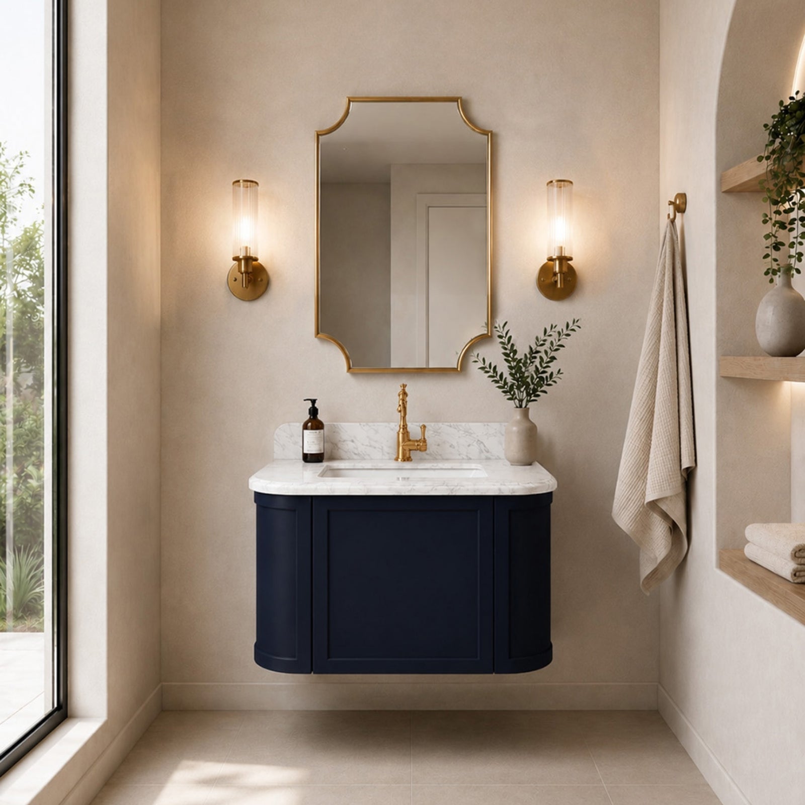 Lifestyle Turner Hastings Evara 75 x 53 Wall Hung Vanity with Real Marble Top & Under Counter Basin - Aegean Blue EV752-AB-1TH - The Blue Space