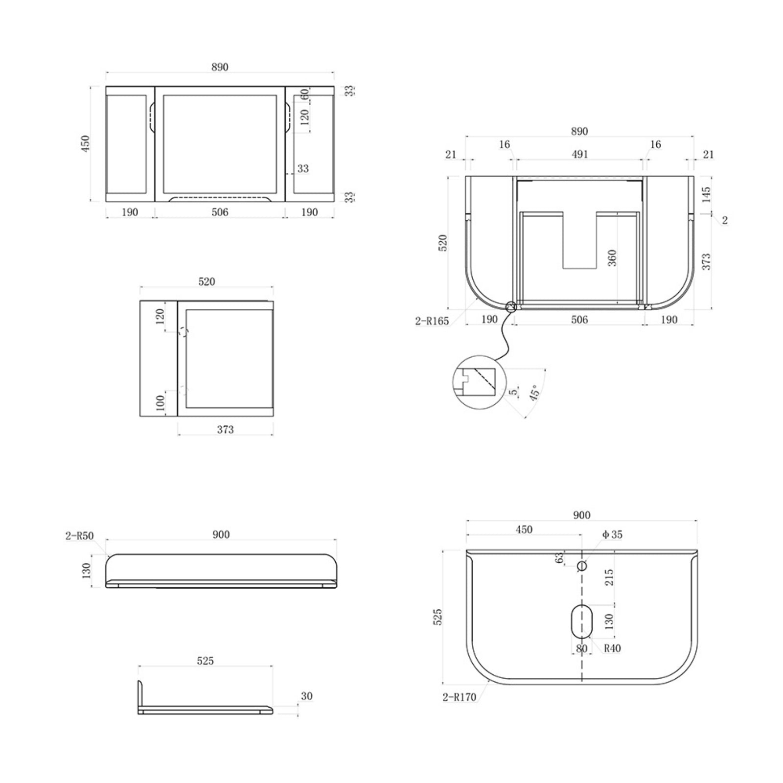 Spec Sheet Turner Hastings Evara 90 x 53 Wall Hung Vanity with Real Marble Top & Above Counter Basin - Aegean Blue EV955-AB-NTH - The Blue Space