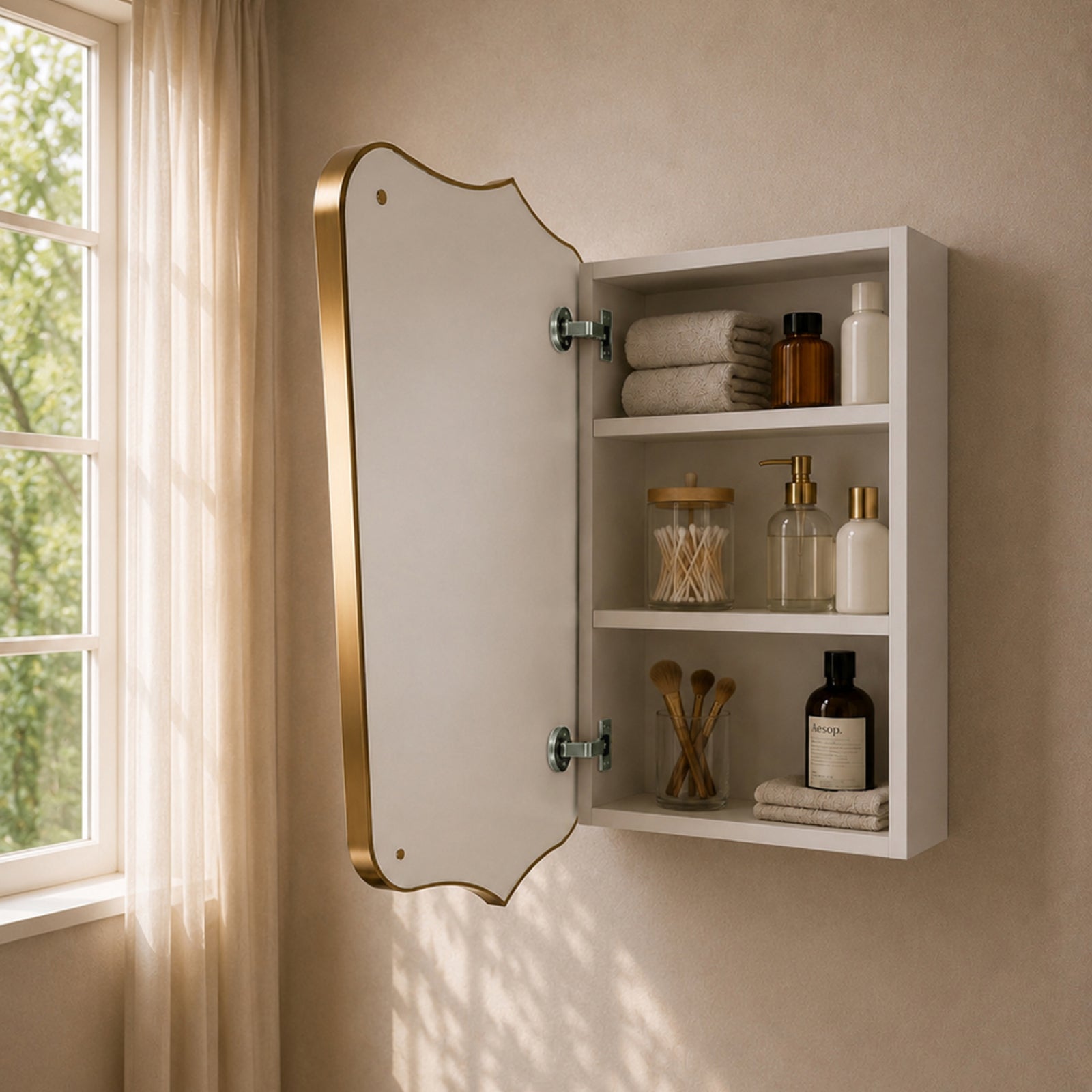 Lifestyle Turner Hastings Mayer Shield 800x500mm Shaving Cabinet - Brushed Brass MA407SC-BB - The Blue Space