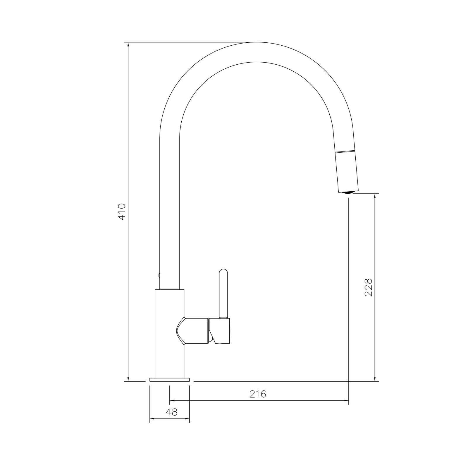 Technical Drawing Turner Hastings Naples Pull Out Mixer Tap - English Bronze NA304PM-EB - The Blue Space