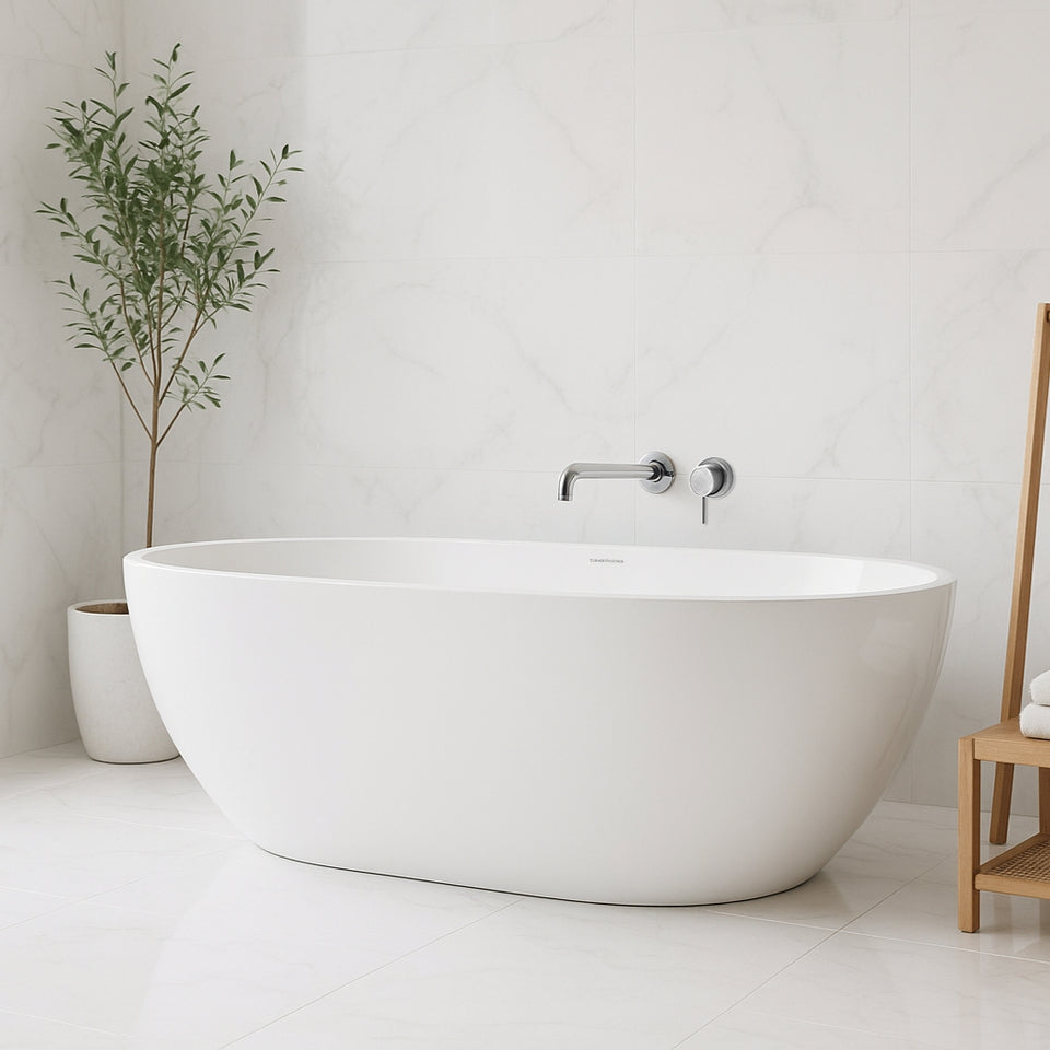 Turner Hastings Narva 160 x 74 MagnaCast Free Standing Bath - Gloss White with Overflow