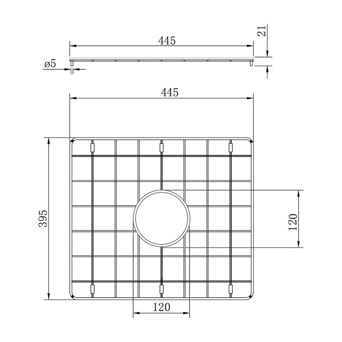 Technical Drawing Turner Hastings Novi 50x46 Protective Grid - Stainless Steel NO50SSG - The Blue Space