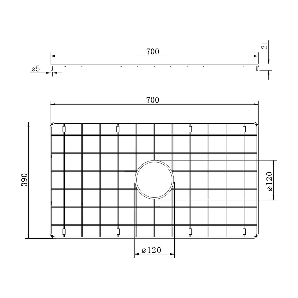 Technical Drawing Turner Hastings Novi 75x46 Protective Grid - Brushed Brass NO751SSG-BB - The Blue Space