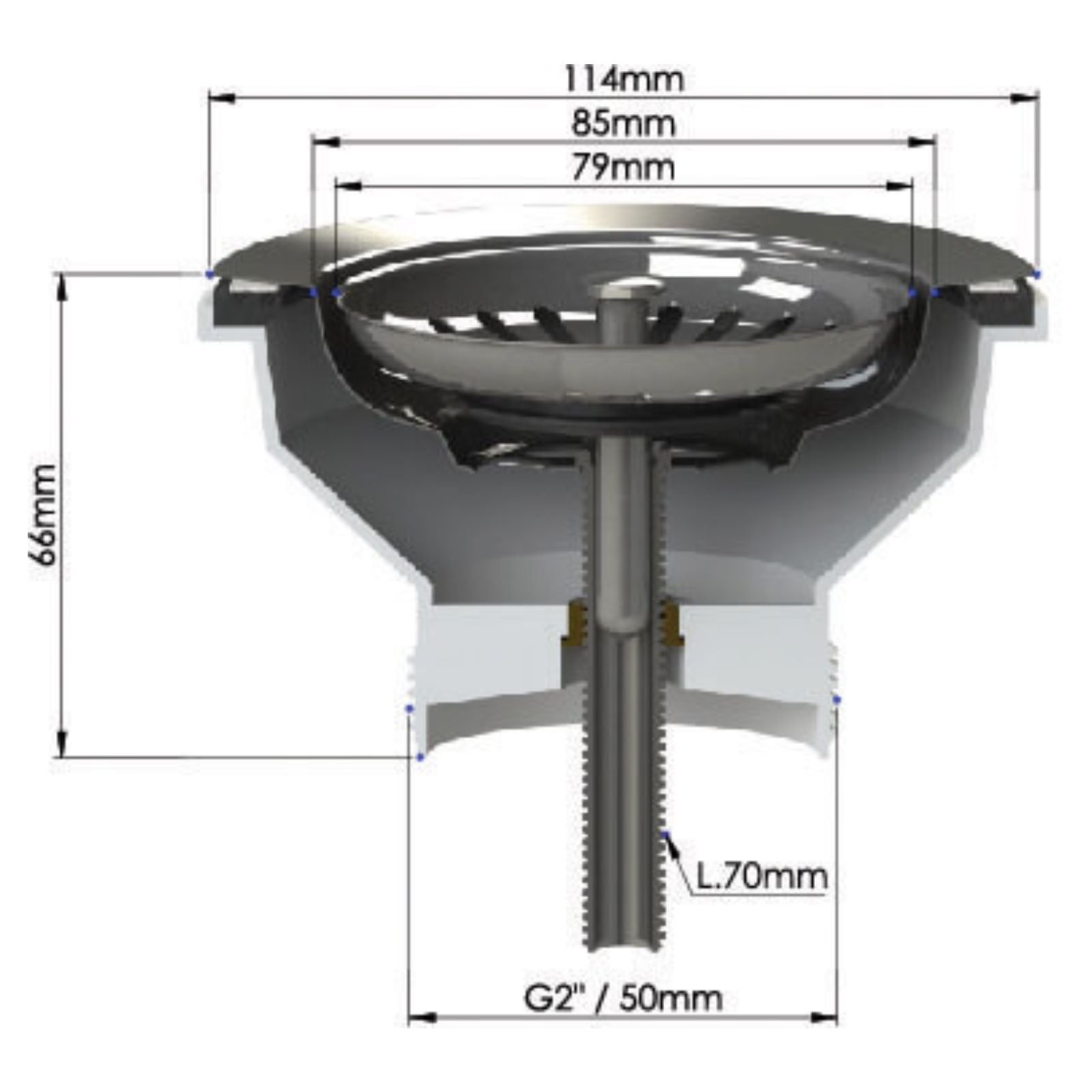 Technical Drawing Turner Hastings 90 x 50mm English Bronze Basket Waste with Long Screw CR4320-BB - The Blue Space