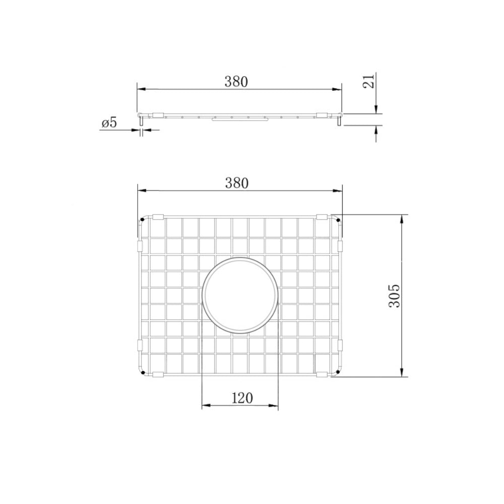 Technical Drawing Turner Hastings Stainless Steel Grid to suit Cove 85 (small side) CV31SSG - The Blue Space