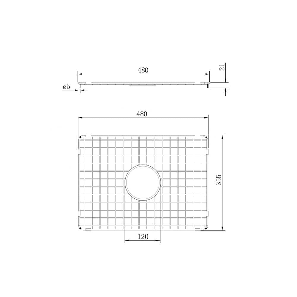 Technical Drawing Turner Hastings Stainless Steel Grid to suit Cuisine 93 x 48 (large side) - Brushed Brass CUD481SSG-BB - The Blue Space