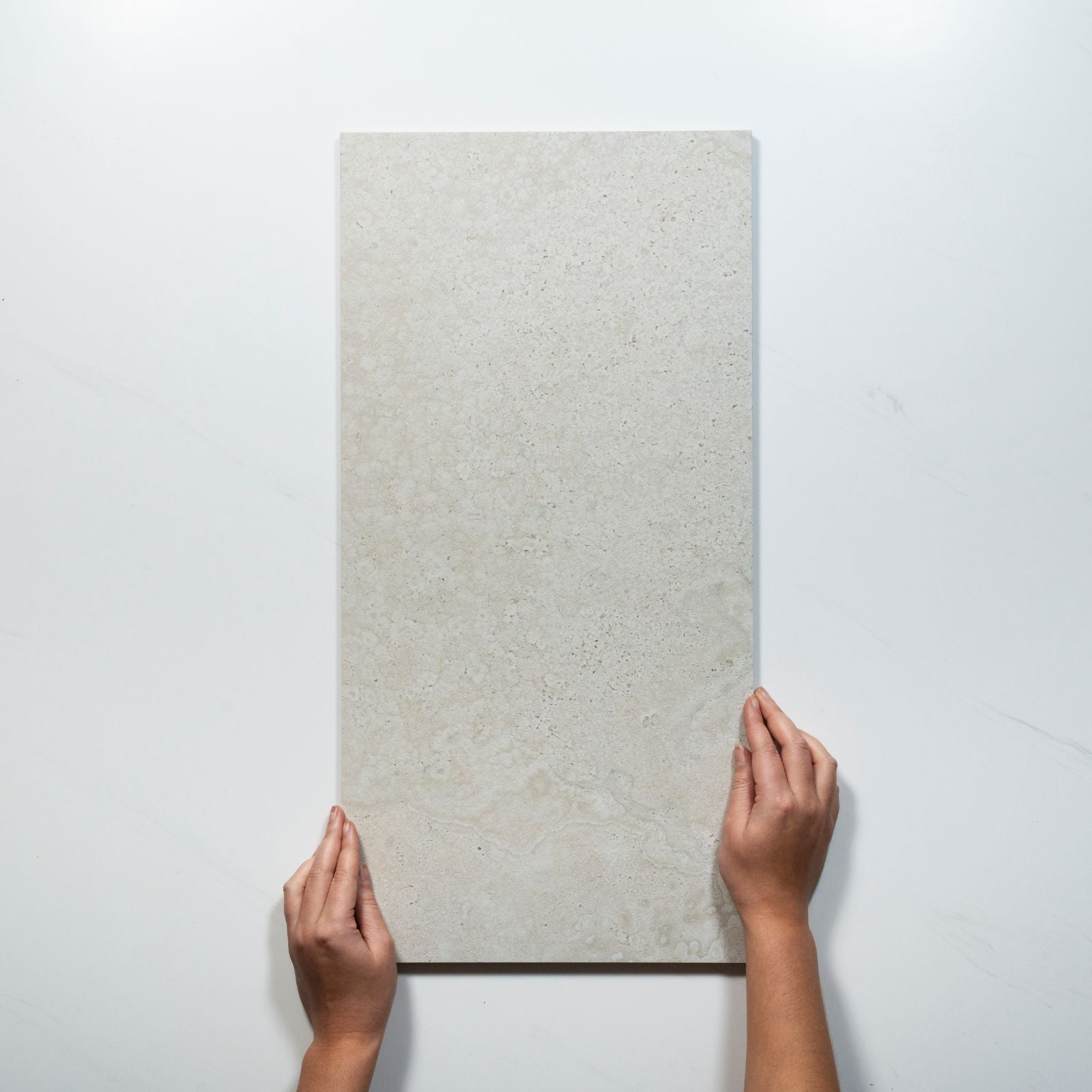 With Hand Tuscan White Travertine Look Tile 300mm x 600mm 36CRWWHM - The Blue Space