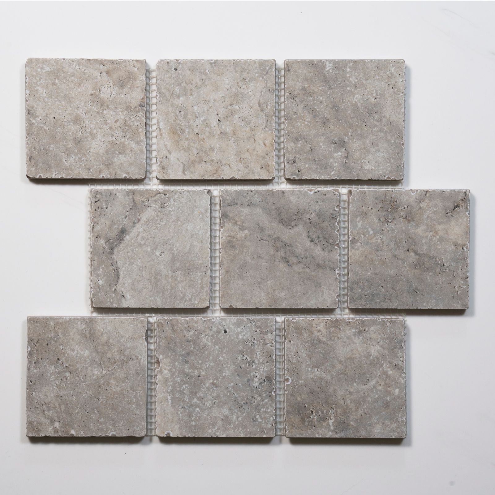 No Hand Valerie Grey Travertine Brick Bond Cobblestone Porcelain Tile Sheets TRVPETGCOBBB - The Blue Space