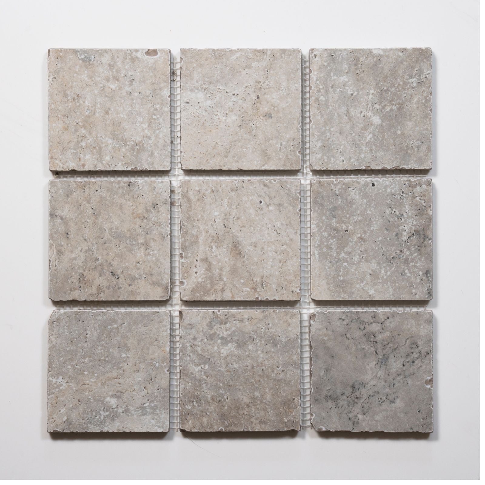 No hand Valerie Grey Travertine Straight Bond Cobblestone Porcelain Tile Sheets TRVPETGCOBST - The Blue Space