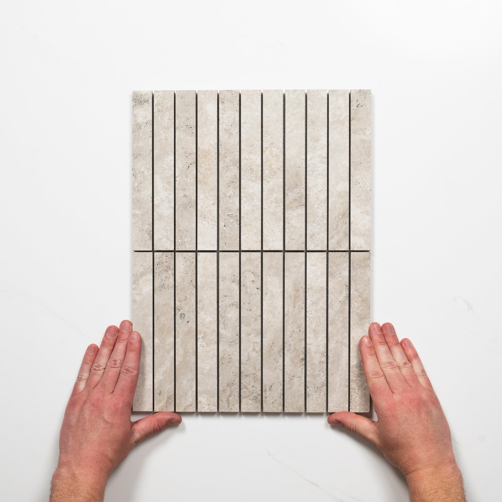 Pattern with Hand Valerie Ivory Porcelain Finger Mosaics P5 392 x 295mm sheets TRVBITGFM - The Blue Space