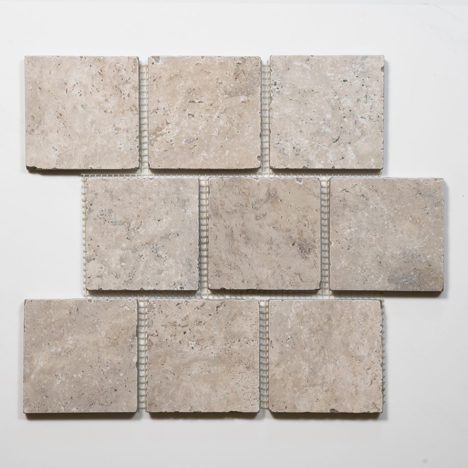 No Hand Valerie Ivory Travertine Brick Bond Cobblestone Porcelain Tile Sheets TRVBITGCOBBB - The Blue Space