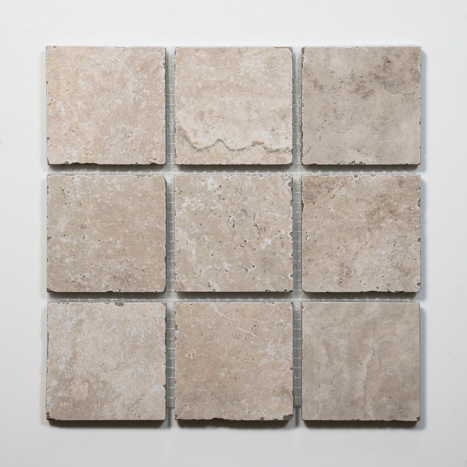 No Hand Valerie Ivory Travertine Straight Bond Cobblestone Porcelain Tile Sheets TRVBITGCOBST - The Blue Space