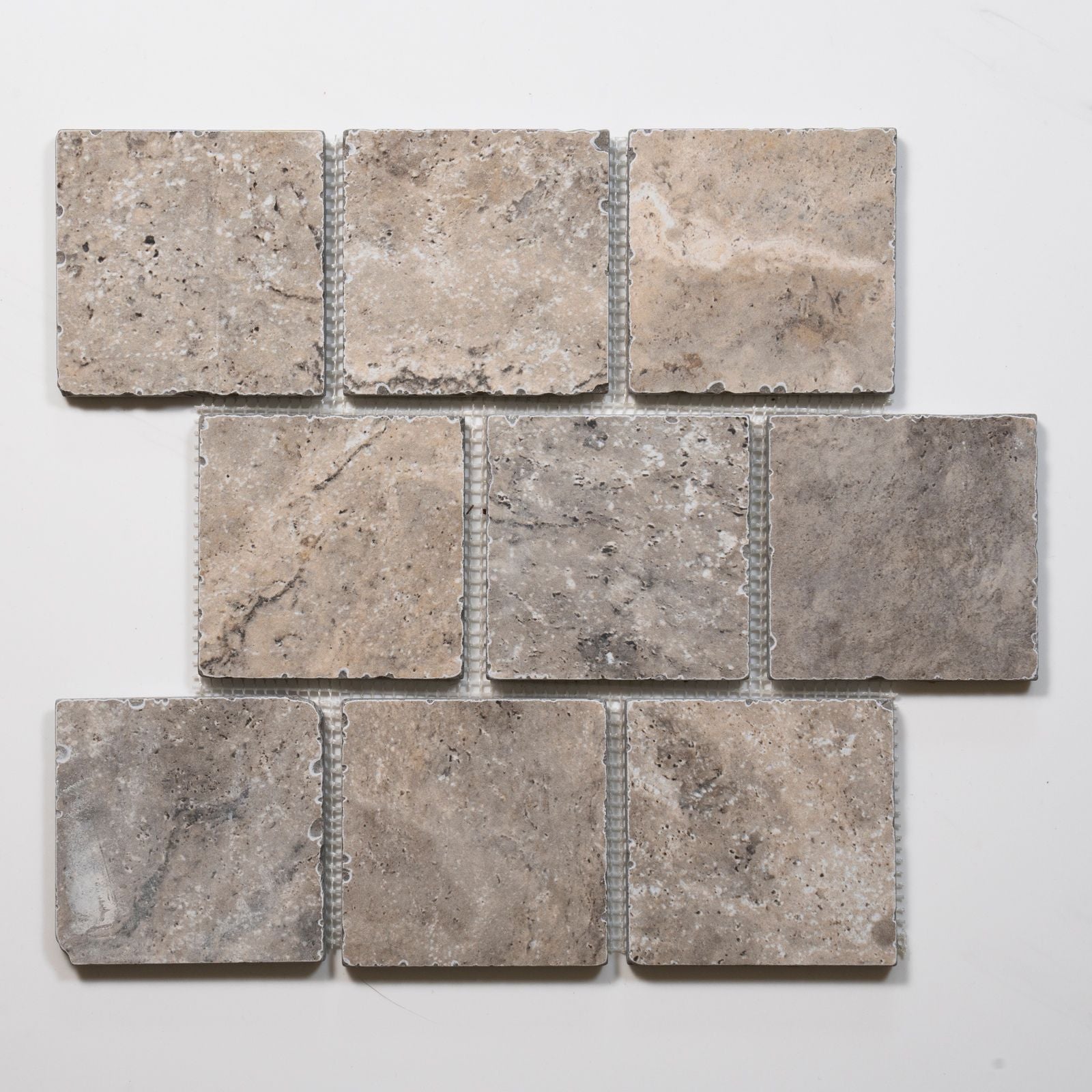 No Hand Valerie Rustic Travertine Brick Bond Cobblestone Porcelain Tile Sheets TRVSTTGCOBBB - The Blue Space