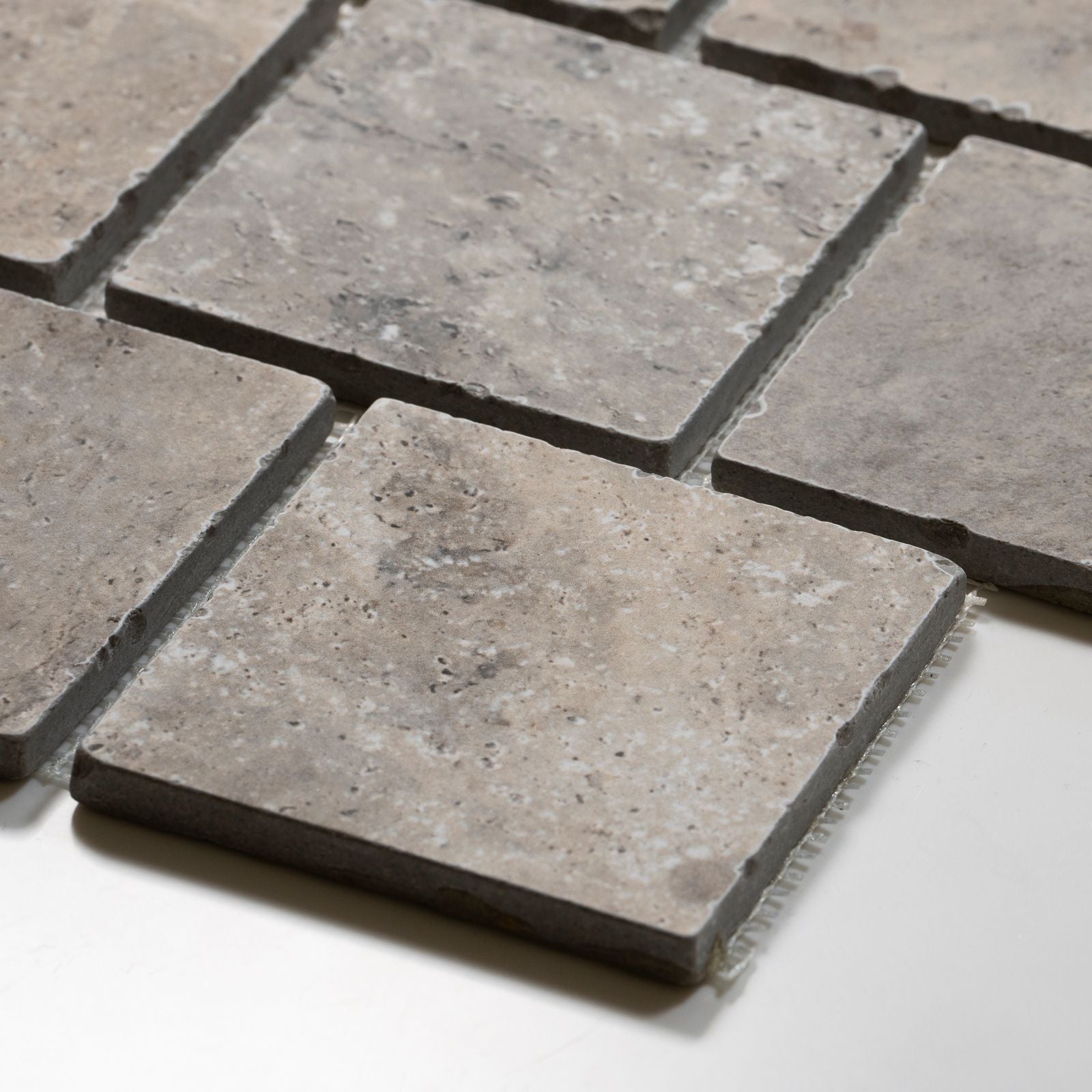 Oblique Valerie Rustic Travertine Brick Bond Cobblestone Porcelain Tile Sheets TRVSTTGCOBBB - The Blue Space