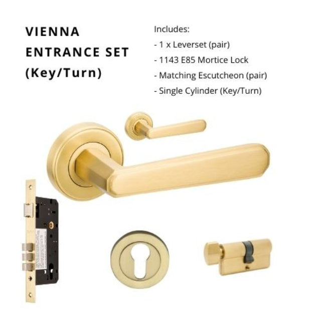 Vienna Entrance Set 60mm Key/Turn Satin Brass 9350.E2.SB - The Blue Space