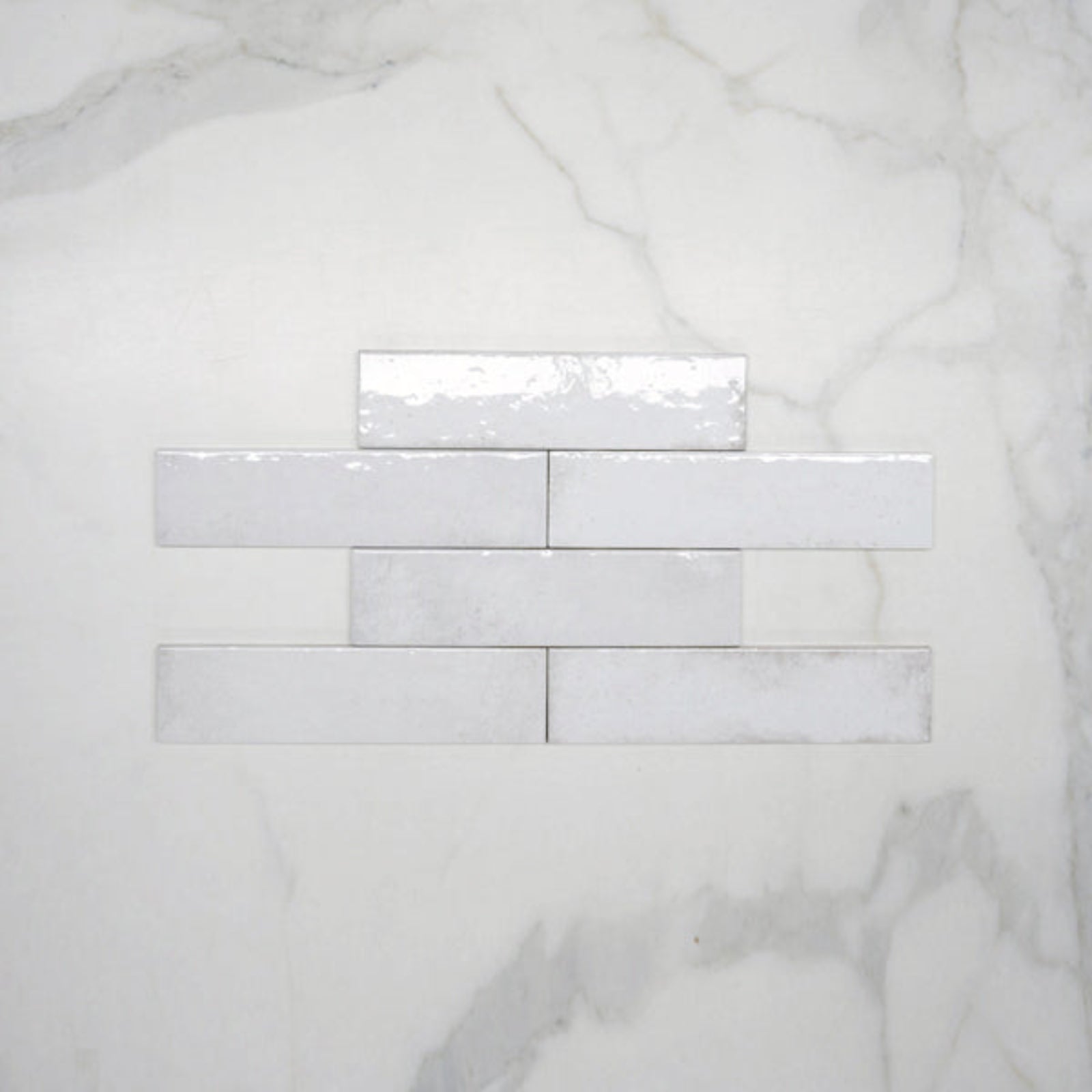 Pattern No Hand White Andrea Subway Tile Textural Gloss 75 x 300 x 8mm Italian Porcelain - The Blue Space