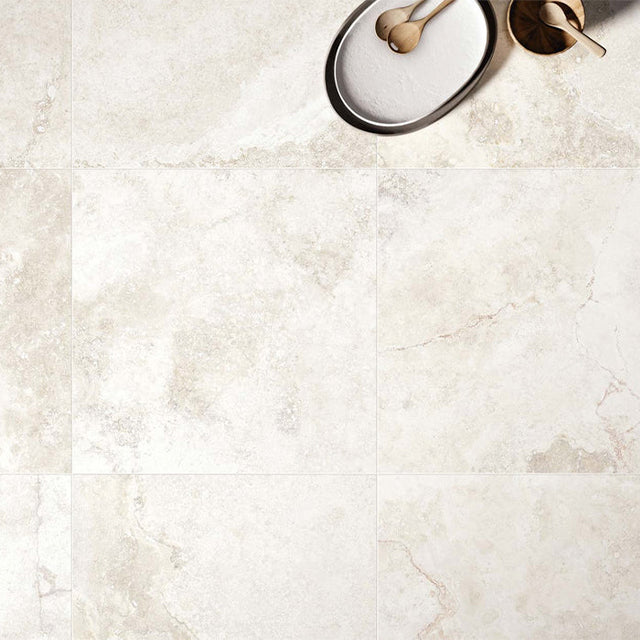 White Classico Travertine Italian Porcelain Tile 600x600x9mm | The Blue Space