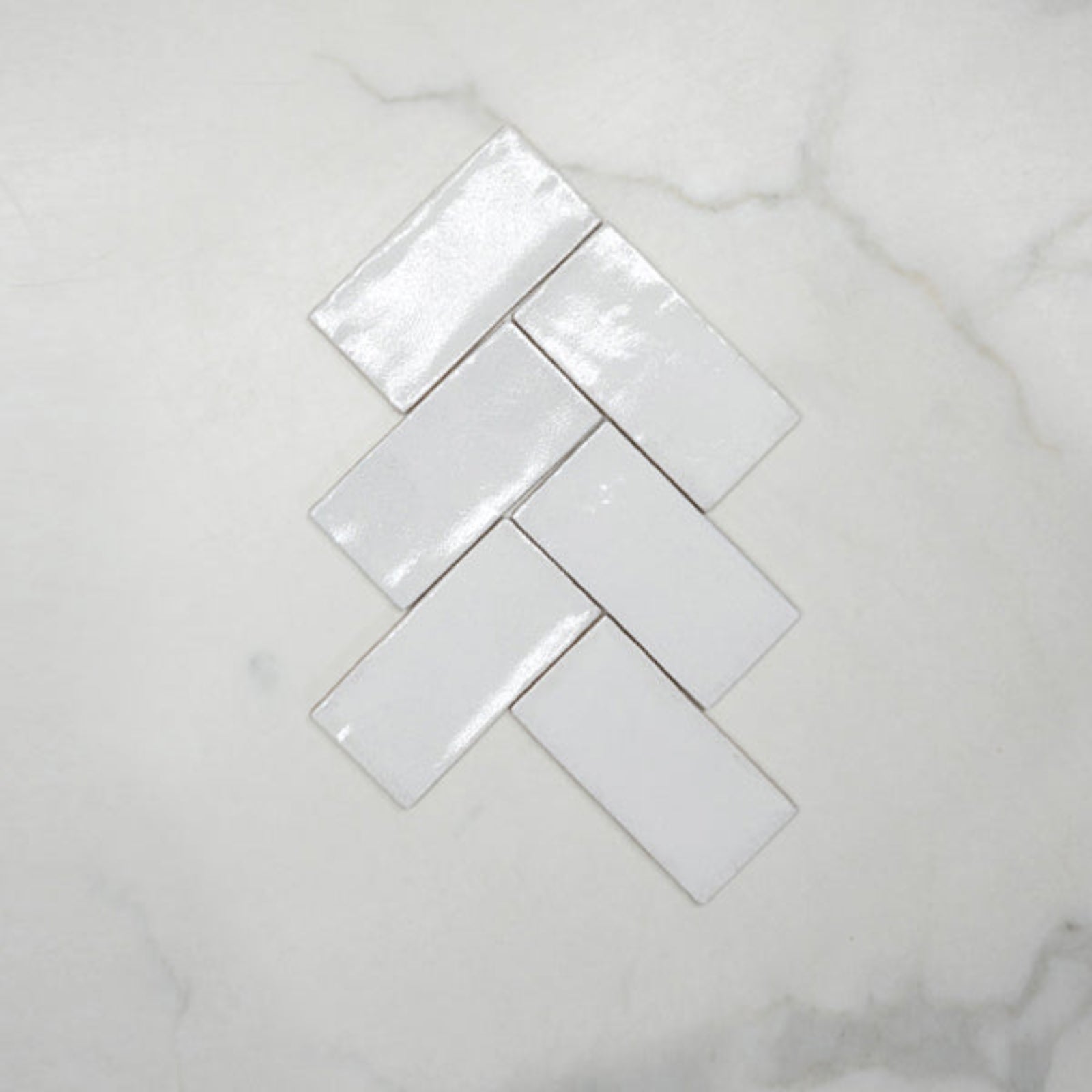 Fishbone No Hand White Dianna Hand Made Subway Tile 75 x 150 x 9mm Spanish Ceramic | The Blue Space
