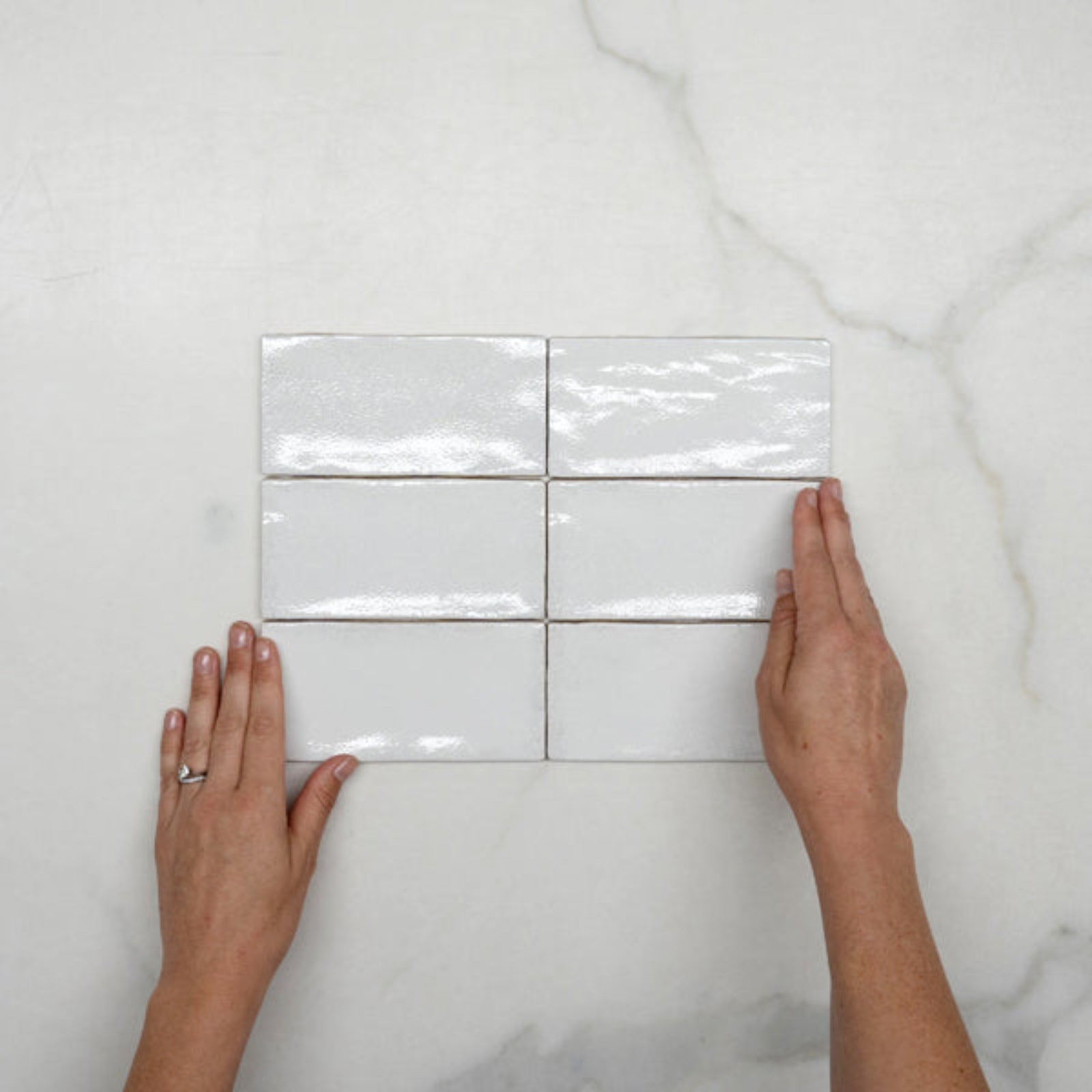 With Hand White Dianna Hand Made Subway Tile 75 x 150 x 9mm Spanish Ceramic | The Blue Space