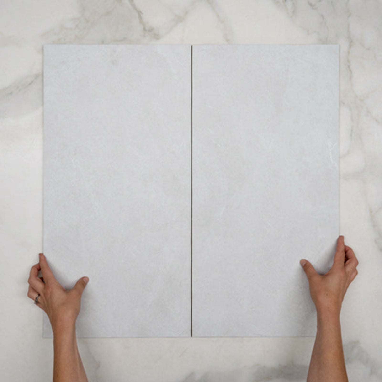 Double With Hand White Tilly Tundra Stone Tile Tech Grip 300 x 600 x 10mm Porcelain - The Blue Space