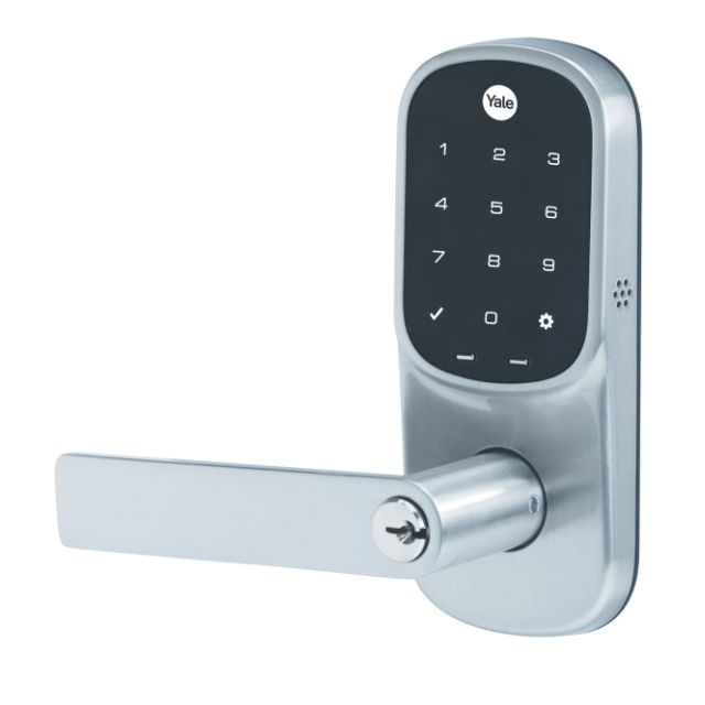 Exterior Angle Yale Assure Keyed Lever with Home Module Satin Chrome YRL226HKSC - The Blue Space