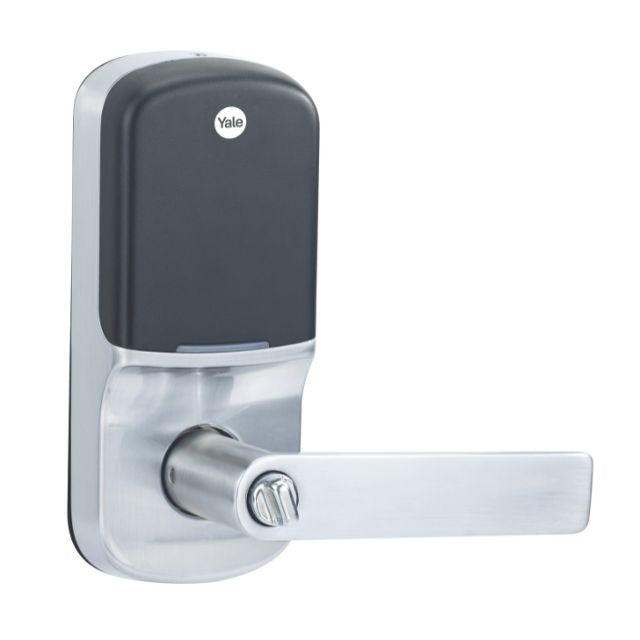 Side Angle Yale Assure Keyed Lever with Home Module Satin Chrome YRL226HKSC - The Blue Space