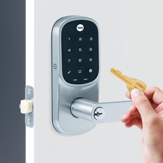 With Key Yale Assure Keyed Lever with Home Module Satin Chrome YRL226HKSC - The Blue Space