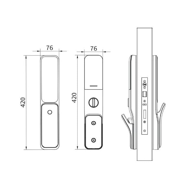 Line Drawing Yale Kyra Pro Smart Push/Pull Mortice Lock with Yale Home Module Matte Black YKR/60/HK/MBK - The Blue Space