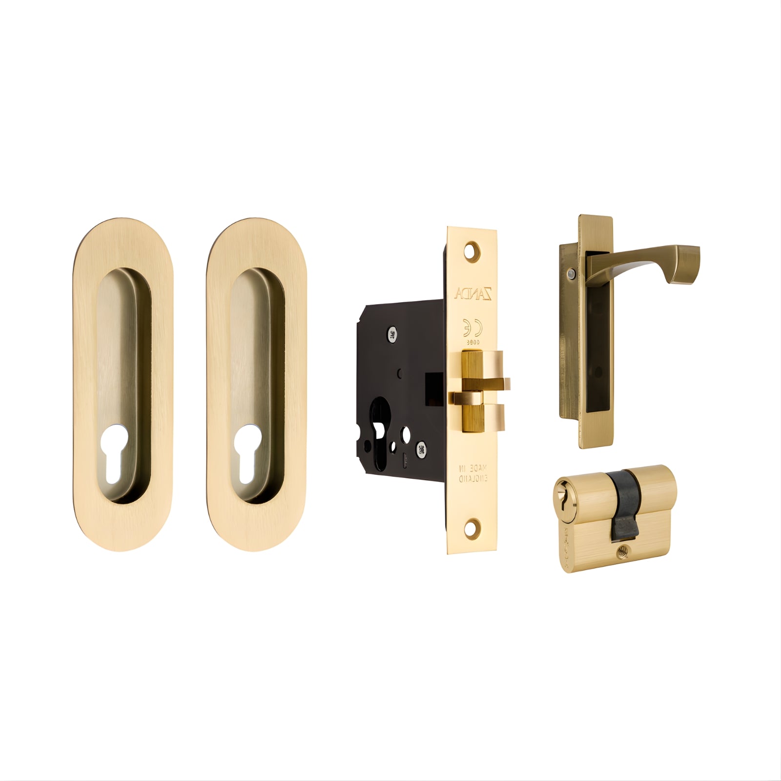 Zanda Duke Sliding Door Euro Lock Kit 120 x 40mm Satin Brass 1188.SB - The Blue Space