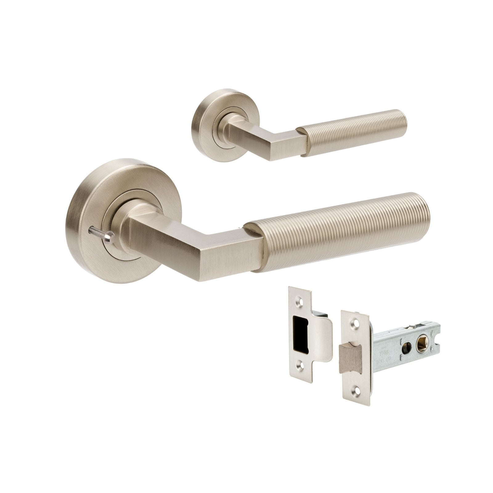 Set Zanda Zurich Fluted Privacy Lever Set Brushed Nickel 9357.BN - The Blue Space