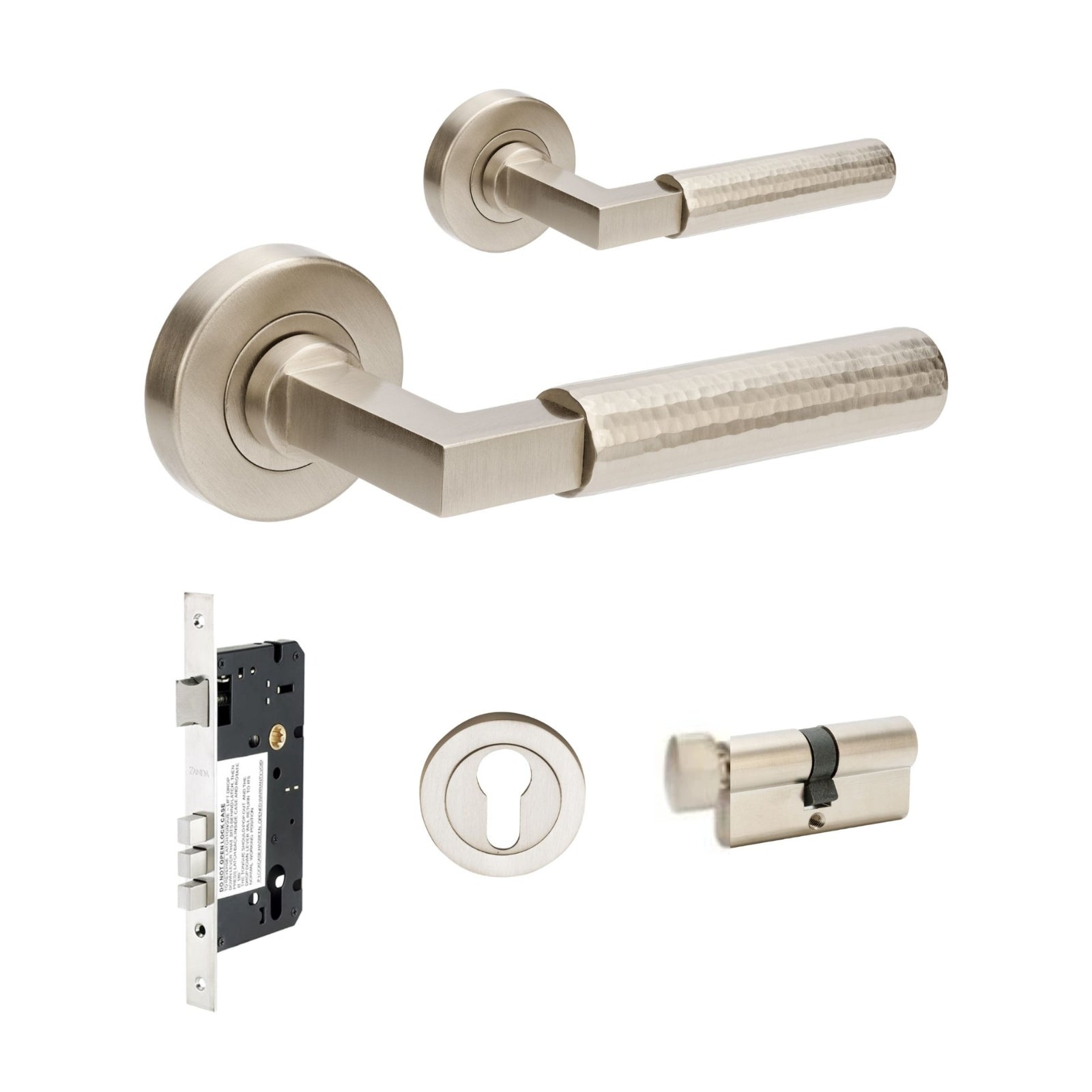 Set Zanda Zurich Hammered 60mm Key/Turn Entrance Lever Set Brushed Nickel 9335.E2.BN - The Blue Space