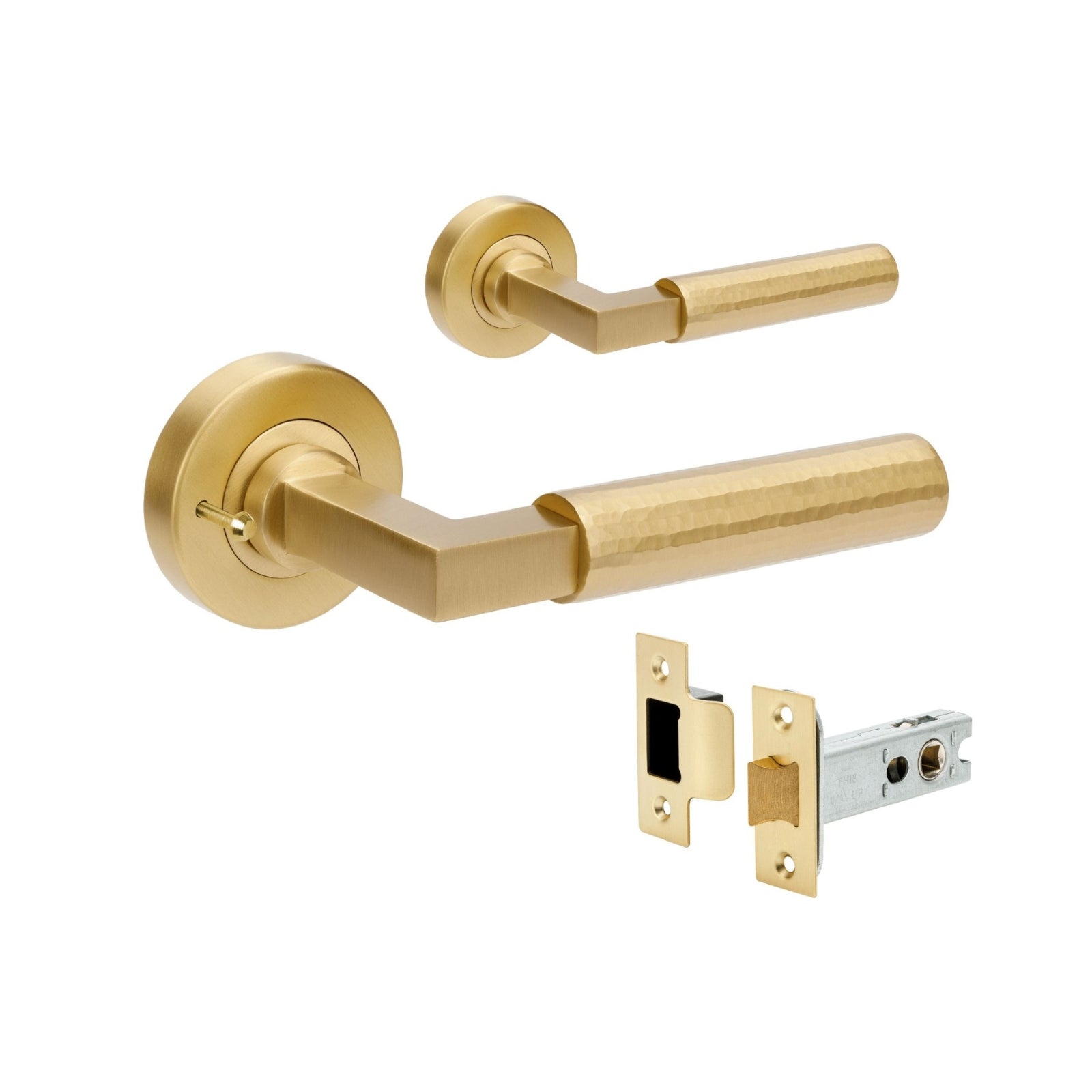 Set Zanda Zurich Hammered Privacy Lever Set Satin Brass 9337.SB - The Blue Space