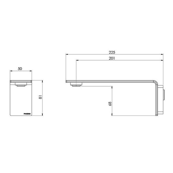 Techncial Drawing - Phoenix Axia Wall Basin / Bath Outlet 200mm - Chrome