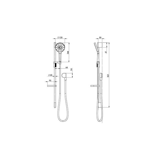 Technical Drawing - Phoenix NX Vive Rail Shower - Chrome/White