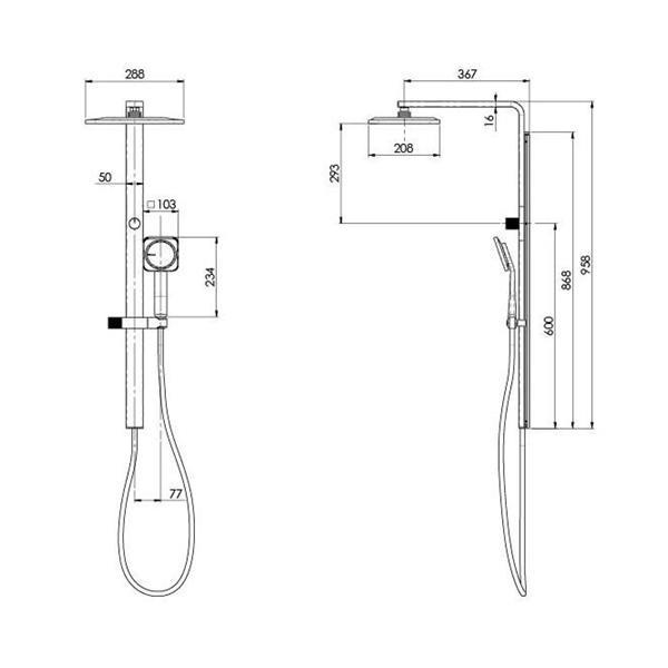 Technical Drawing - Phoenix NX ORLI with Hydrosense Twin Shower