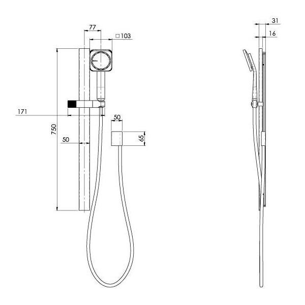 Technical Drawing - Phoenix NX ORLI with Hydrosense Rail Shower