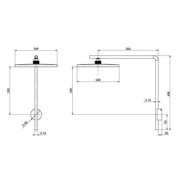 Technical Drawing - Phoenix NX IKO with Hydrosense Shower Arm & Rose