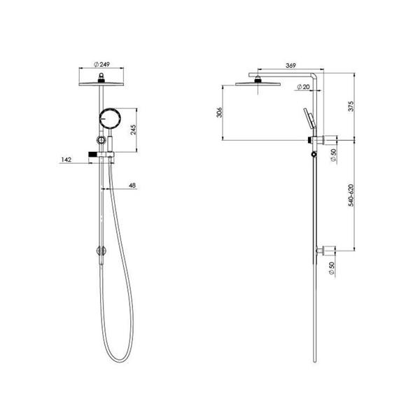 Technical Drawing - Phoenix NX IKO with Hydrosense Twin Shower