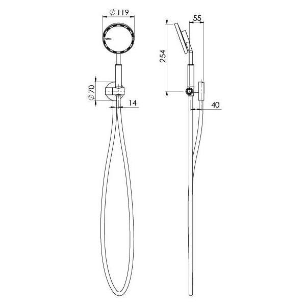 Techncial Drawing - Phoenix NX IKO with Hydrosense Hand Shower - Matte Black