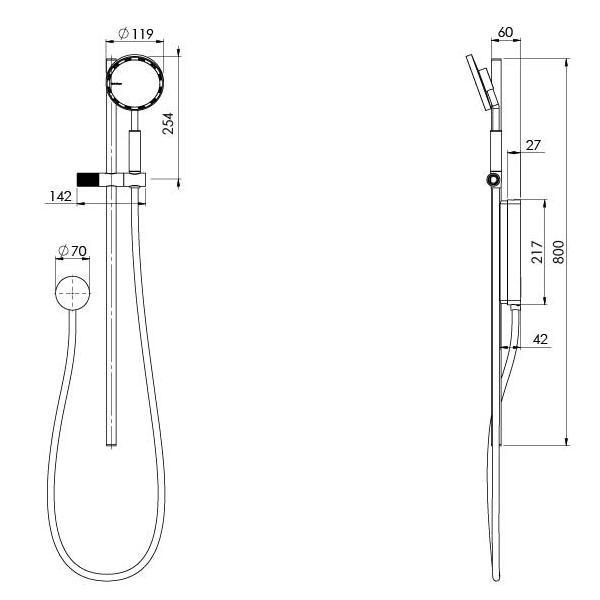 Technical Drawing - Phoenix NX IKO with Hydrosense Rail Shower